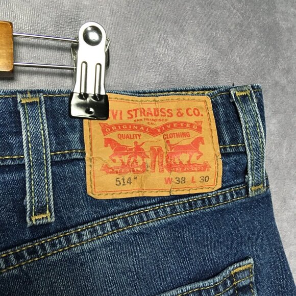 Levis 514 Straight Fit Mens Blue Jeans size 38x30 Stretch Denim Pants - Picture 6 of 14